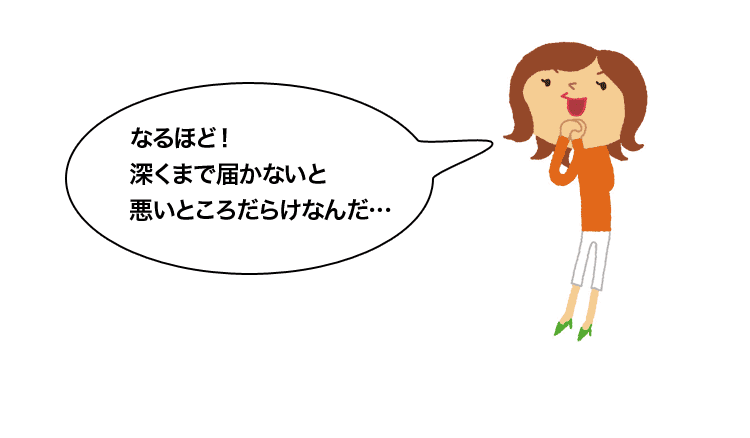 なるほど！深くまで届かないと、悪いところだらけなんだ！