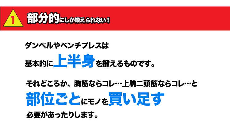 ダンベルやベンチプレスは、部分的にしか鍛えられません！